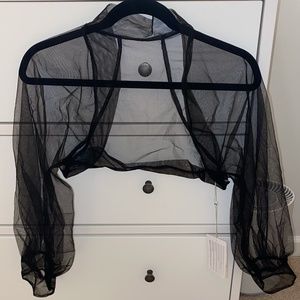 Women's Sheer Long Puff Sleeve Wrap in Black